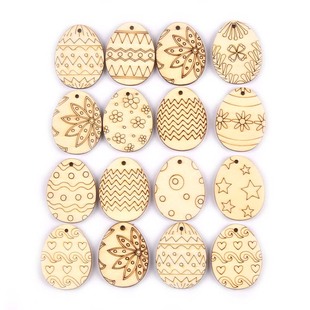 复活节鸡蛋DIY装 饰木片吊坠挂牌儿童彩绘画木片手工制作材料25个