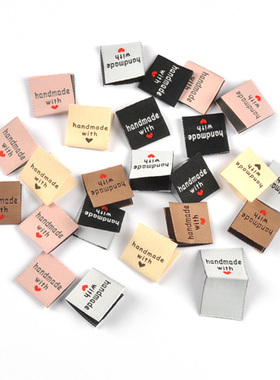 handmade标签衣服爱心服装领标手工制作折边布标DIY布贴服饰标签