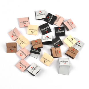 handmade标签衣服爱心服装领标手工制作折边布标DIY布贴服饰标签