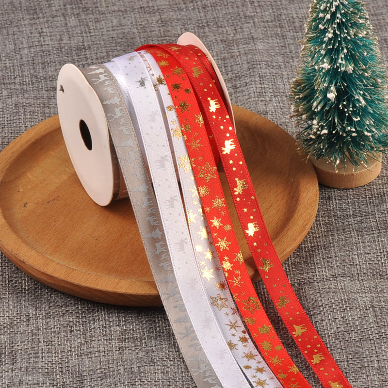 圣诞节蛋糕丝带装饰麋鹿雪人红绿丝绸甜品礼品礼物包装盒绑带10码