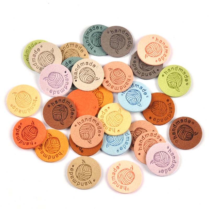 韩国绒handmade圆形毛线球手工制作布标服饰包包围巾DIY标签铭牌