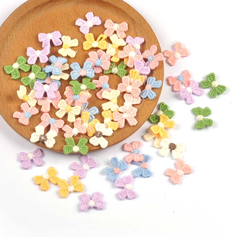 迷你蝴蝶结花边布贴DIY手工艺制作材料包包发饰发夹装饰配件30个