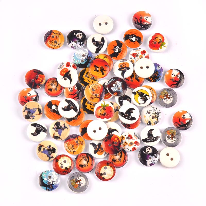 卡通木制彩绘圣诞印花纽扣幼儿园DIY手工材料节庆装饰用品50个