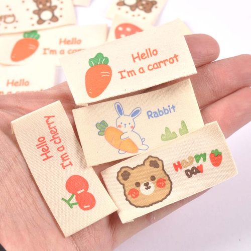 可爱熊兔子图案服装领标