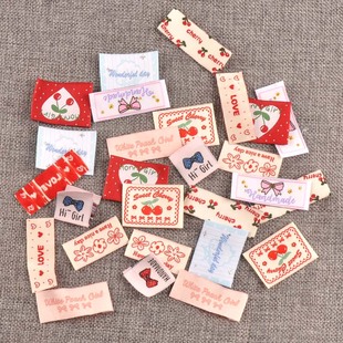 可爱蝴蝶结图案标签服装 手工制作折边布标DIY布贴服饰标签20个