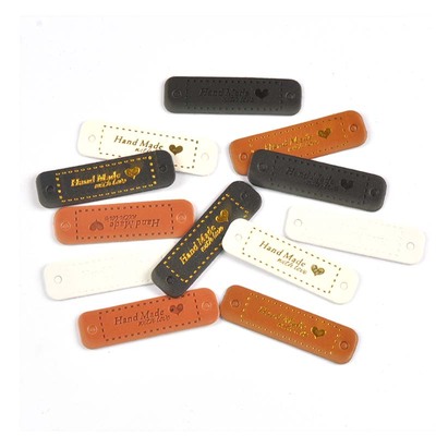 handmade爱心烫金皮标手工diy制作布标布贴服饰DIY标签铭牌