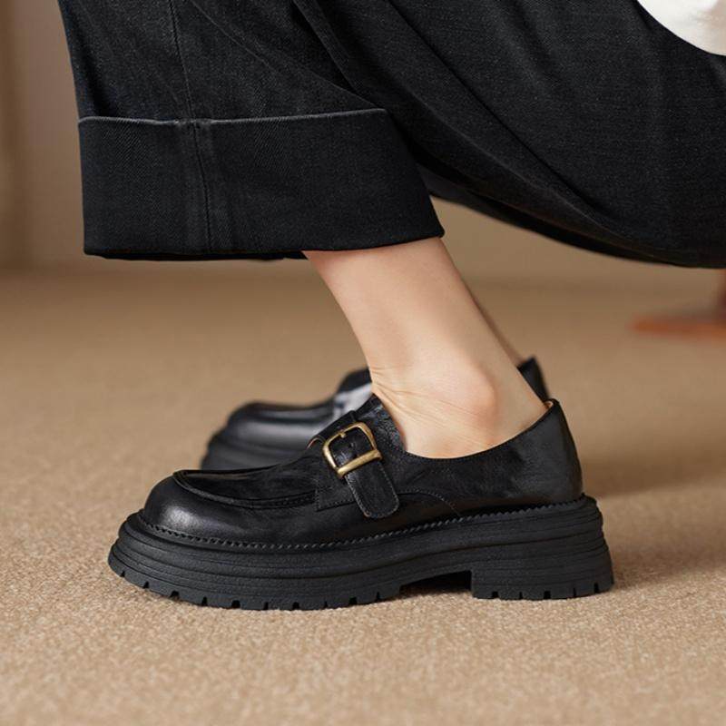 牛皮版！真皮圆头厚底乐福鞋女2025春季新款英伦风黑色小皮鞋单鞋,女鞋,乐福鞋（豆豆鞋）,淘宝优惠券,粉丝福利购,淘宝优惠卷
