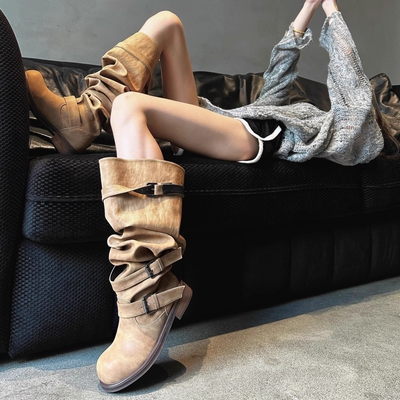 两穿大筒围过膝长靴女高筒骑士靴