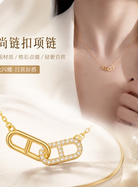 S925银猪鼻子微钻锁骨链女款