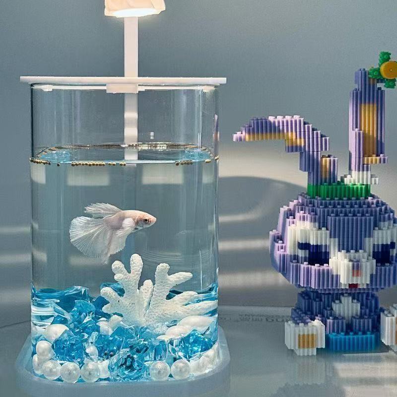 斗鱼鱼缸金鱼办公室桌面鱼缸玻璃材质景观搭配