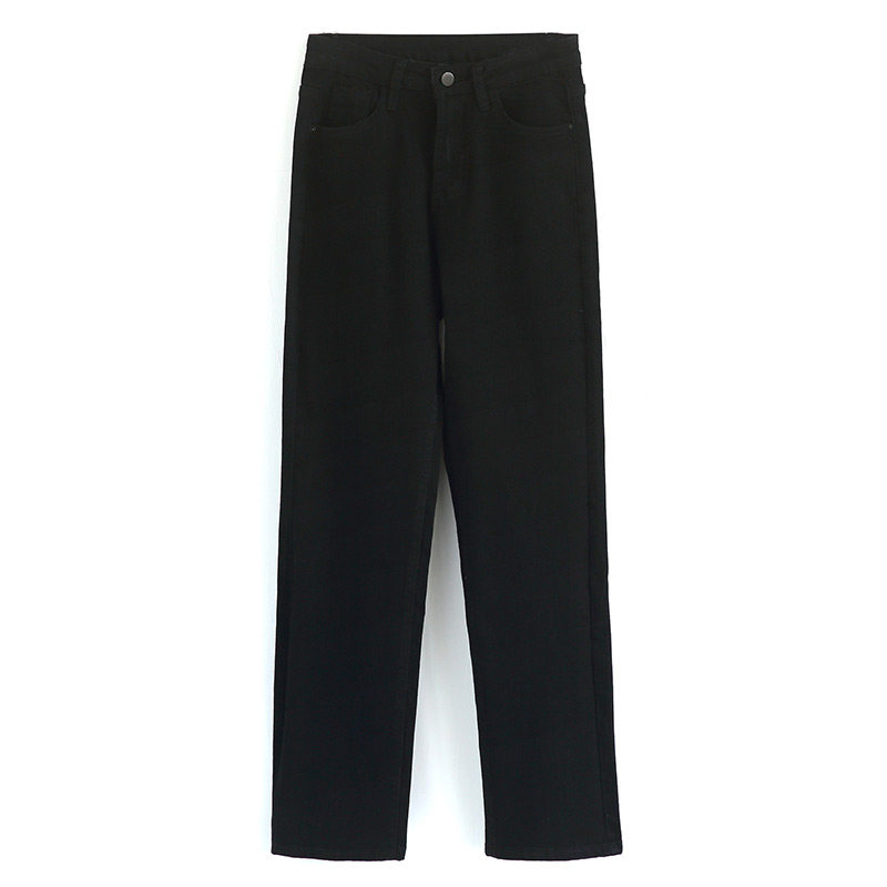 PEAR-SHAPED LARGE SIZE WOMENS ELASTIC DENIM STRAIGHT SPRING AND AUTUMN FAT SISTER MM HIGH WAIST LOOSE AND THIN LONG PANTS 200 CATTIES