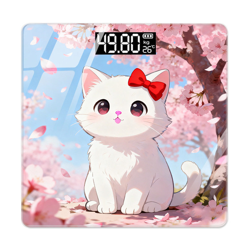 卡通樱花小咪体脂秤智能健康精准家用充电体重秤测体脂迷你电子称
