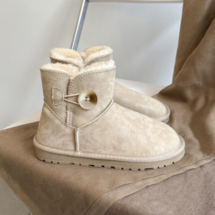 冬平底棉鞋 周冬雨同款 雪地靴女短筒加绒加厚防水皮面短靴2025新款