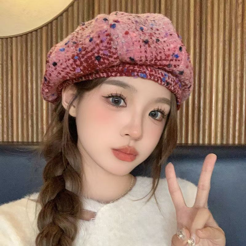 粉色贝雷帽帽子女2025秋冬季韩版