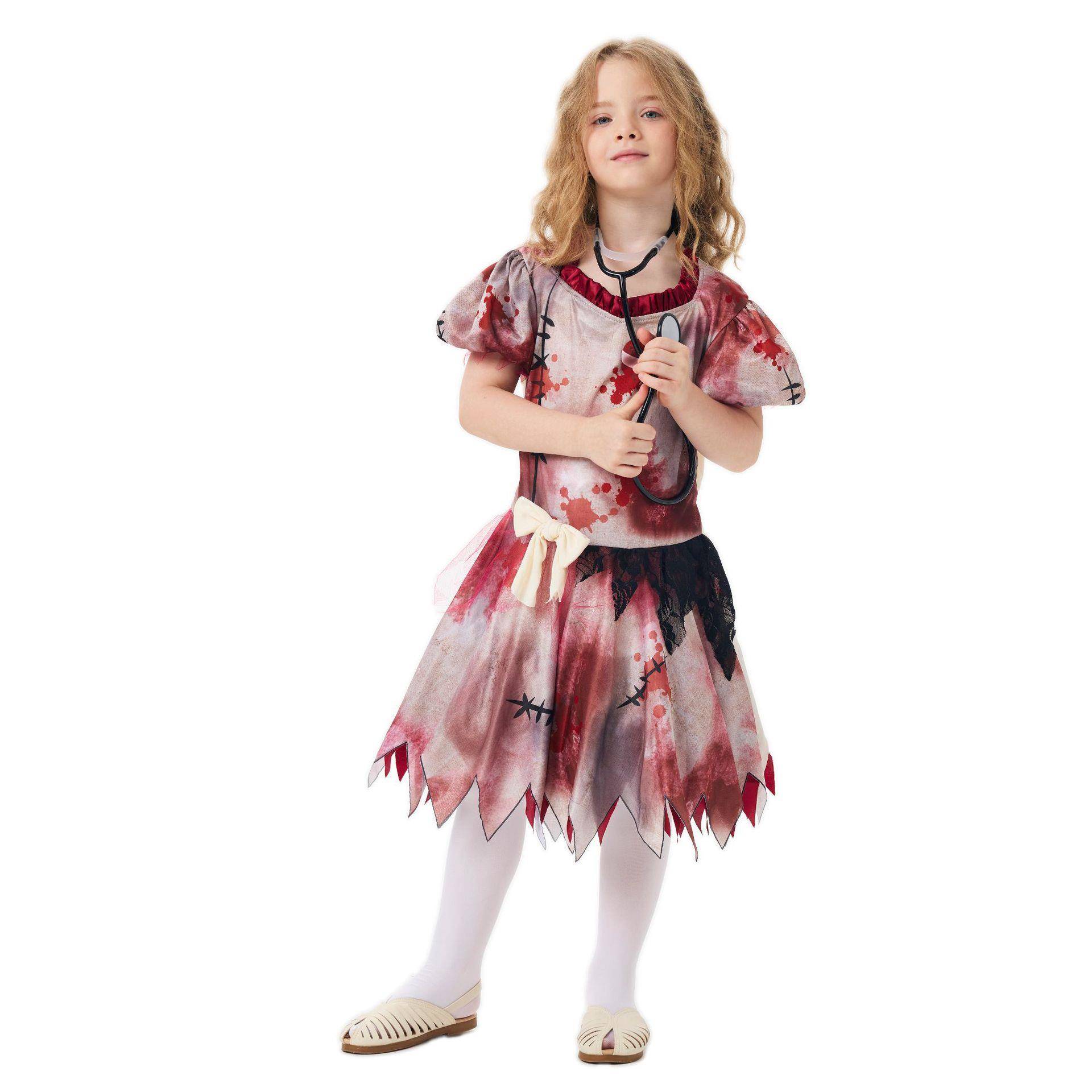 圣节儿童女骷髅骨架衣血腥护士吓人搞怪骷髅骨架化妆舞会扮演服