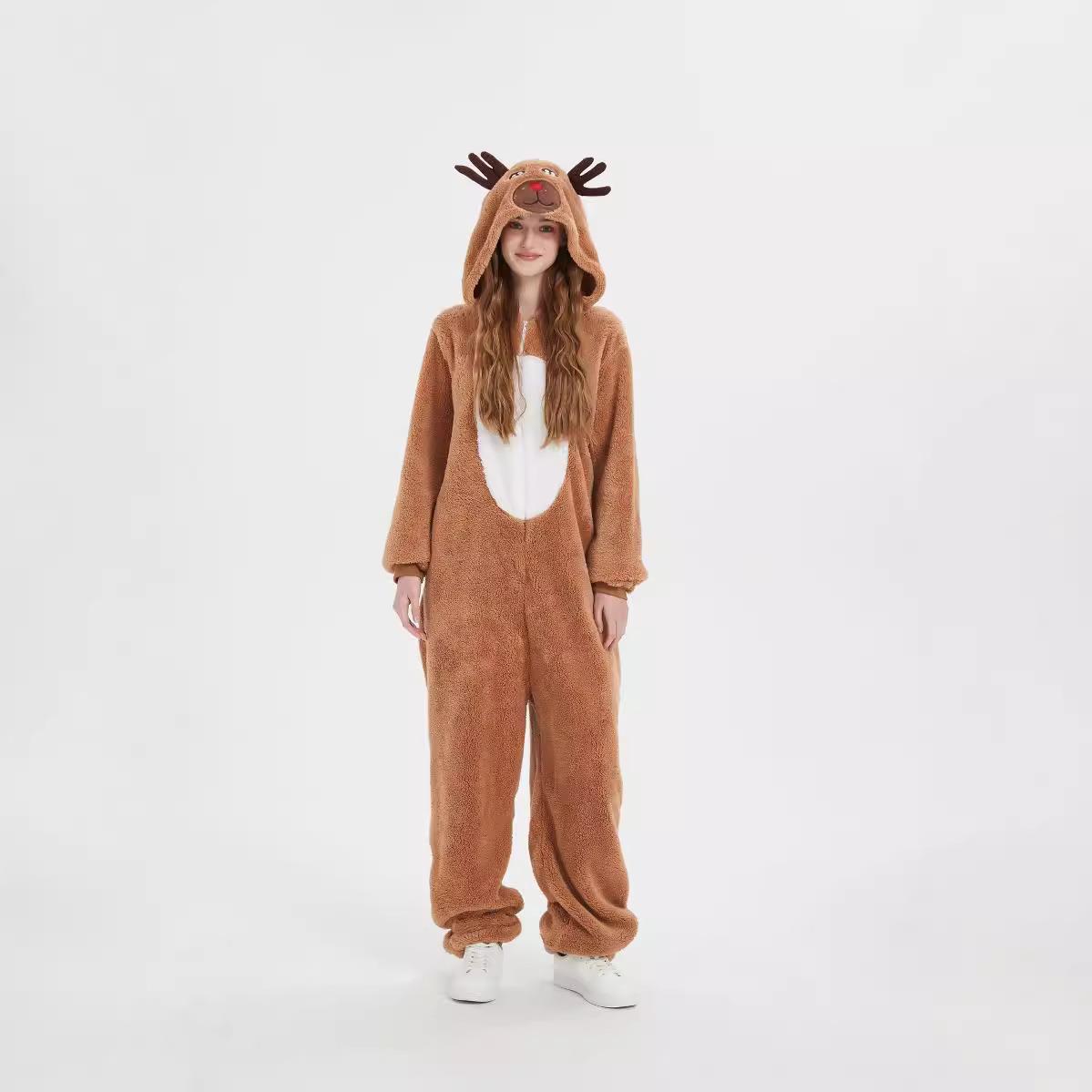 万圣节儿童成人款麋鹿可爱驯鹿cosplay咖啡色动物连体衣演出服