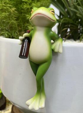 创意树脂工艺品摆件仿真青蛙盆挂花盆边缘悬挂装饰品玻璃鱼缸挂件