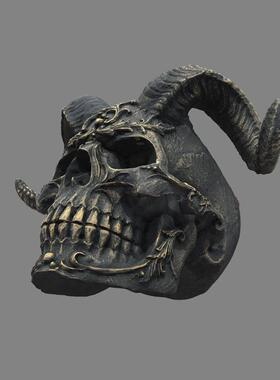 2023跨境新品哥特式风格羊角骷髅头雕像朋克风撒旦雕塑工艺品摆件