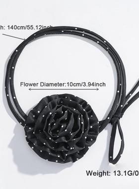 厂家直销肯杰2024新款雪纺波点玫瑰花颈链女欧美跨境长款choker蝴