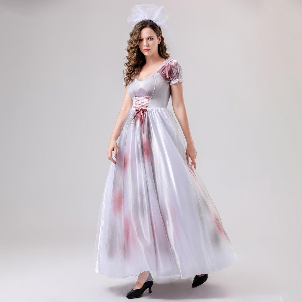 跨境 万圣节cosplay血腥鬼新娘头纱连衣裙化妆舞会舞台表演出服装