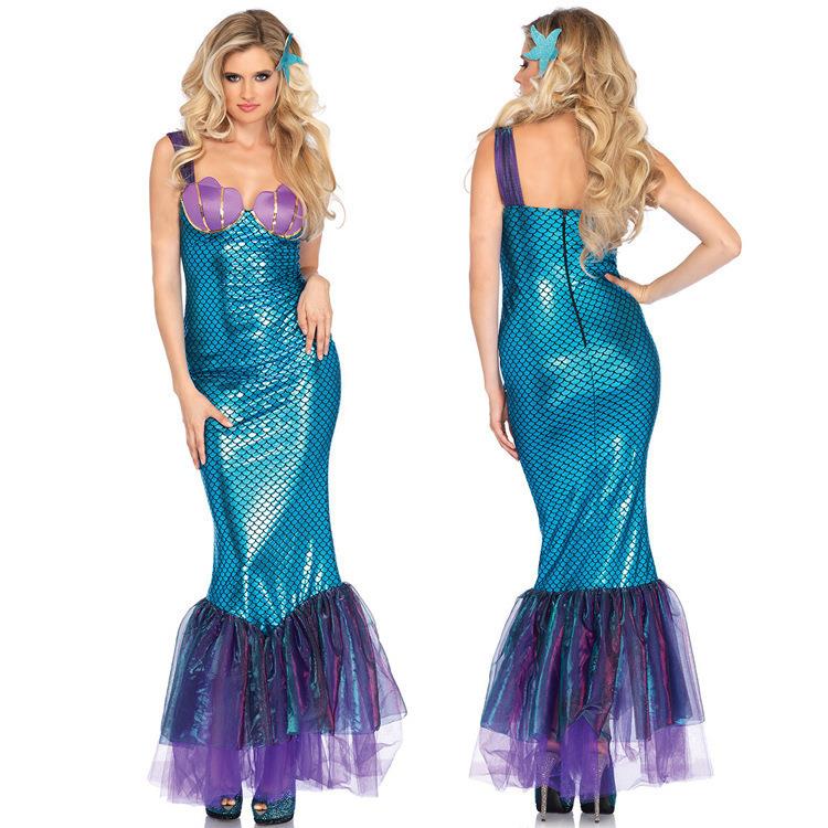 新款万圣节服装成人美人鱼公主裙角色扮演服漆皮连体裙演出晚礼服