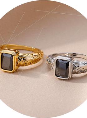 源头欧美方形戒指小众时尚个性指环心形轻奢手饰新款锆石戒指一件