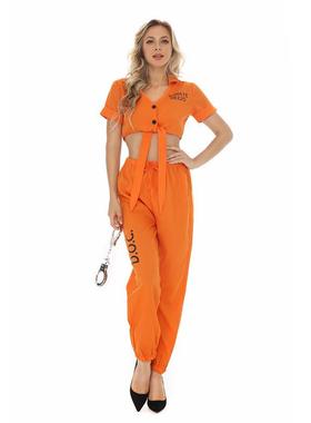 跨境 万圣节 橙色女囚犯cos角色扮演游戏制服 夜店酒吧DS表演服装