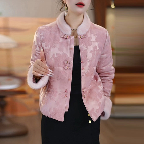 粉色国风保暖短款外套棉服