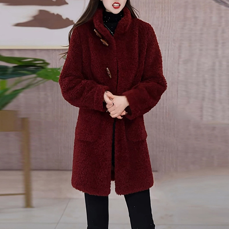 圈圈毛双面穿加绒加厚外套女2025冬季新款高级感修身显瘦保暖大衣