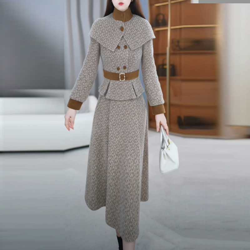 名媛加厚保暖两件套连衣裙