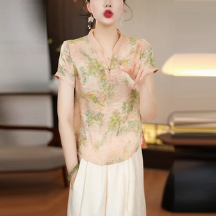 人丝中式国风提花小衫女款短袖夏季新款时尚出片漂亮衣服短款上衣