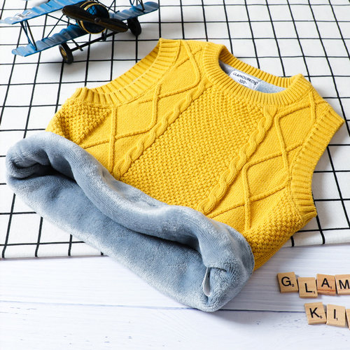 秋冬季加绒加厚背心无袖针织衫