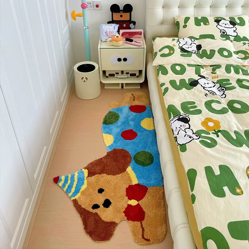 可爱波点小狗趴趴狗垫子地垫儿童床边毯植绒脚垫加厚毛绒吸水地垫