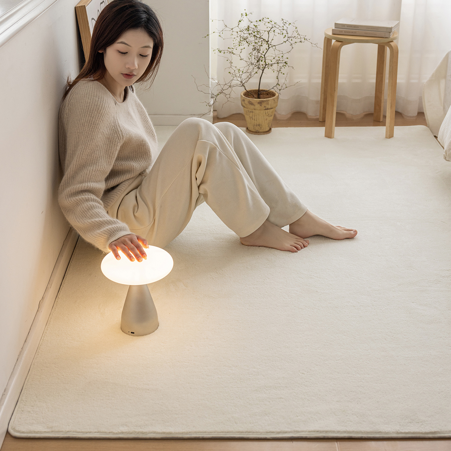 地毯米白短绒高级感地垫主卧室床边毯全铺房间床前床下脚垫可机洗