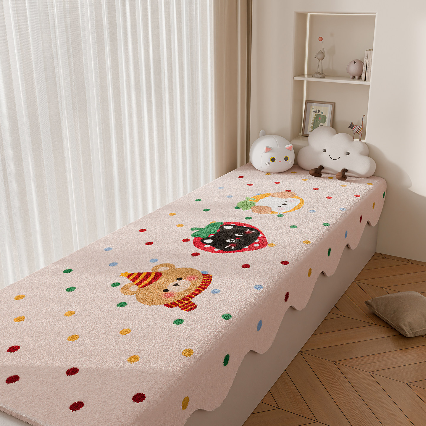 卡通可爱飘窗垫可机洗加厚毛绒窗台垫四季通用儿童房阳台坐垫防滑