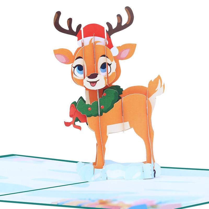 创意圣诞节贺卡立体小鹿3d新年元旦祝福圣诞卡片手工纸雕商务定制