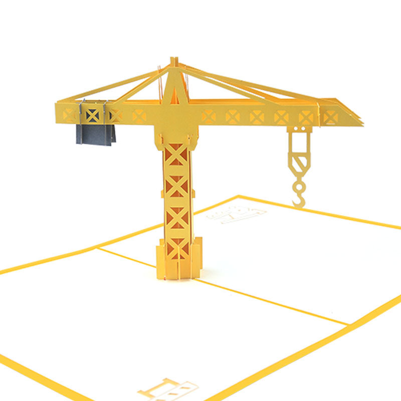 包邮儿童节日礼物创意大吊车模型男孩宝宝生日3D立体卡片塔吊贺卡