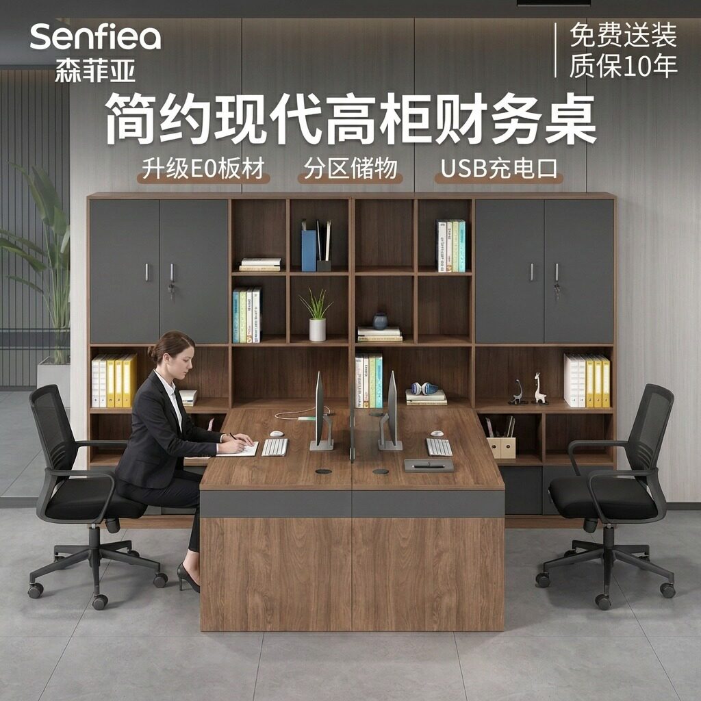 财务办公桌职员组合双人图片