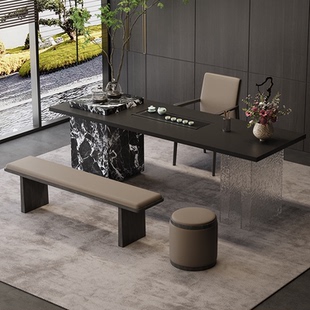 茶桌简约现代办公室接待洽谈桌子轻奢风休闲区多功能茶桌椅组合