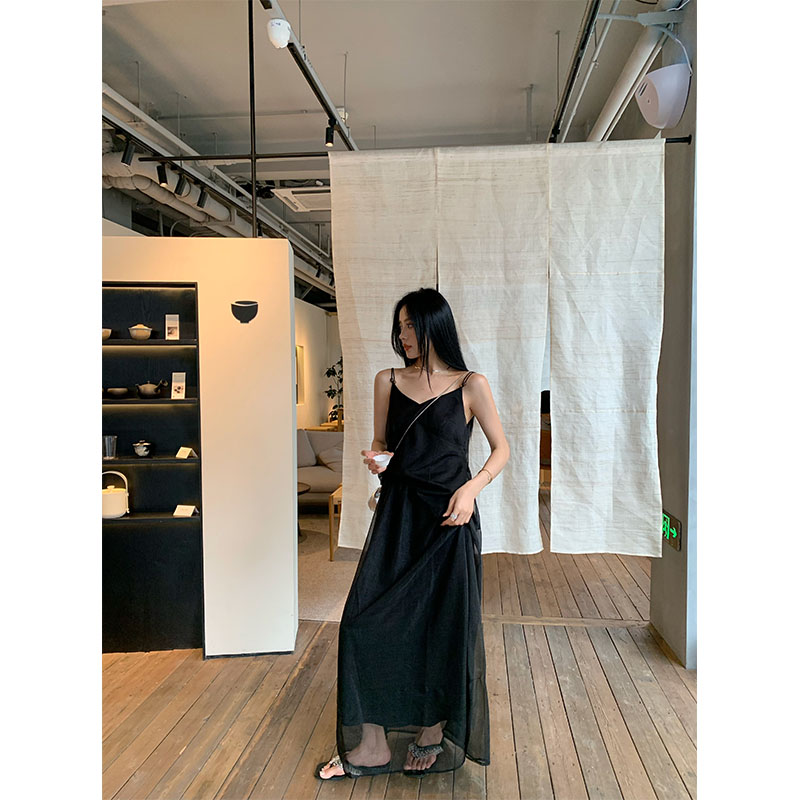HEBEN MODE 高端线香云纱 珠珠吊带背心+松紧高腰褶皱半身裙