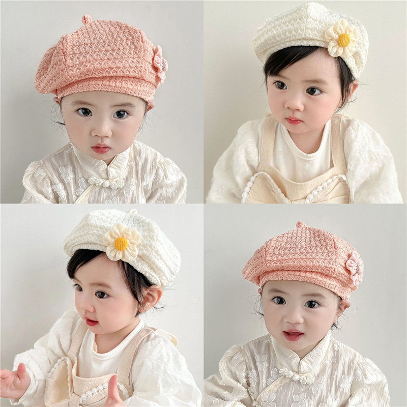 春秋婴儿帽子春季2024年新款女宝宝可爱贝雷帽幼儿薄款蕾丝公主帽