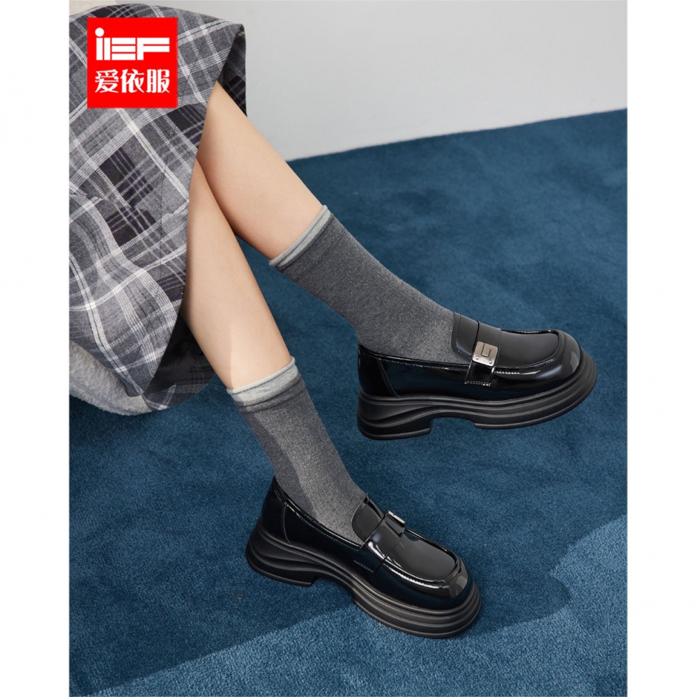 IEF/爱依服时尚女鞋2025秋季新款流行爆款百搭休闲圆头厚底乐福鞋
