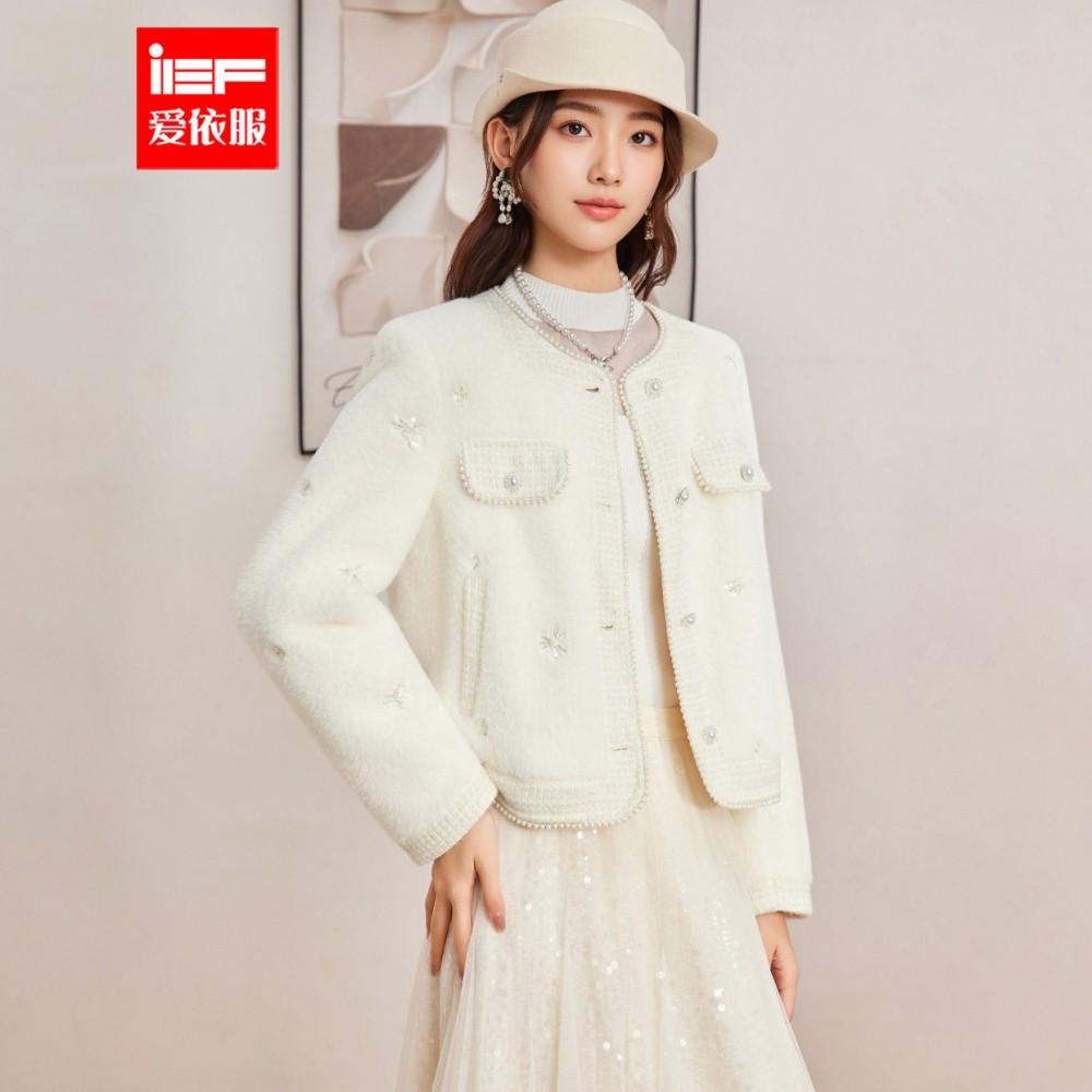 IEF/爱依服2025冬季新款韩版优雅轻奢风夹棉保暖毛绒小香风外套