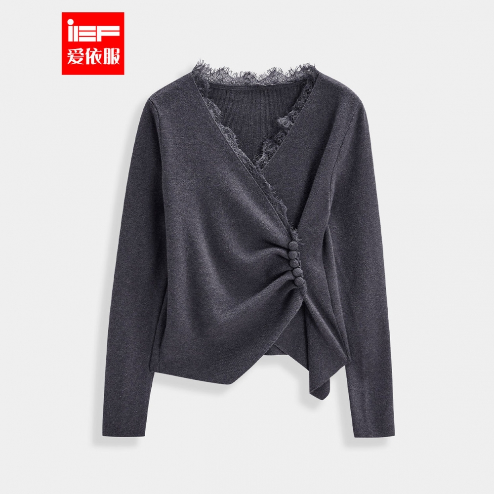 IEF/爱依服2025秋冬新款法式时尚小众设计感通勤百搭V领毛织上衣