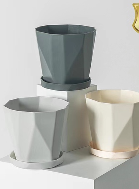 北欧简约塑料创意个性树脂木里盆家用阳台盆绿萝花盆含30cm大口径