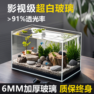 2025新款超白鱼缸客厅小型金晶玻璃方形乌龟生态水族箱家桌面专用