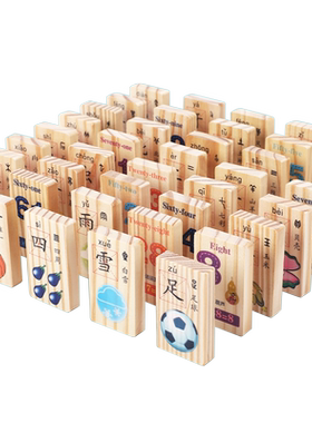 木质100粒双面识汉字数字多米诺