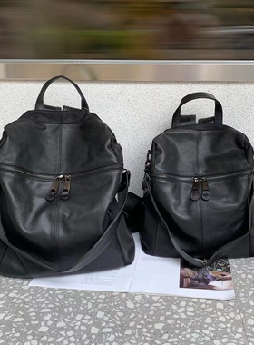 新款背包女双肩欧美时尚潮流简约百搭休闲皮拼布多功能大容量包BF