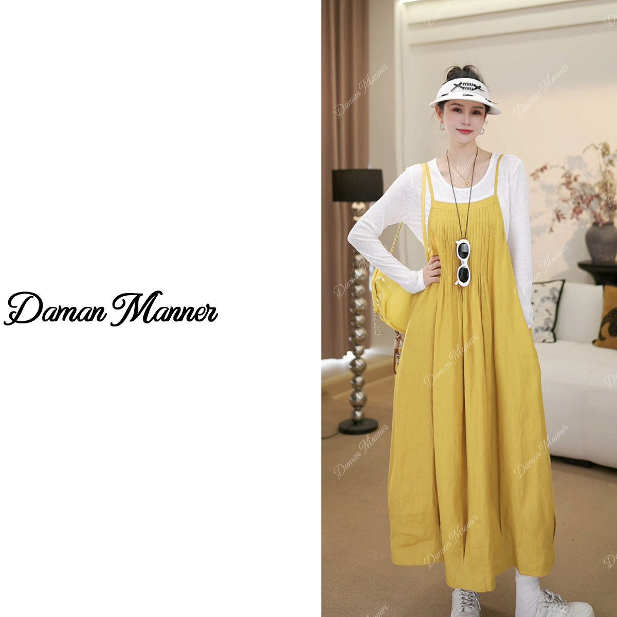 DAMAN | 亚麻背带裙夏装显瘦长款吊带连衣裙宽松慵懒风DM25343