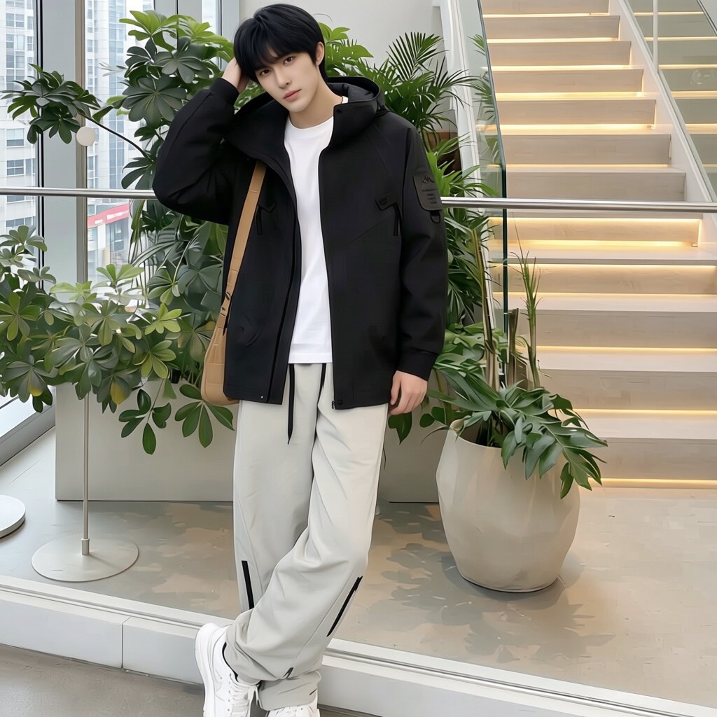 男生春秋防水连帽户外冲锋衣